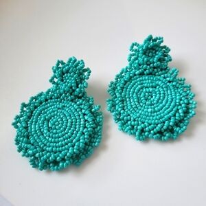 • Circular Beaded Pierced Earrings • Big & Bold • Turquoise